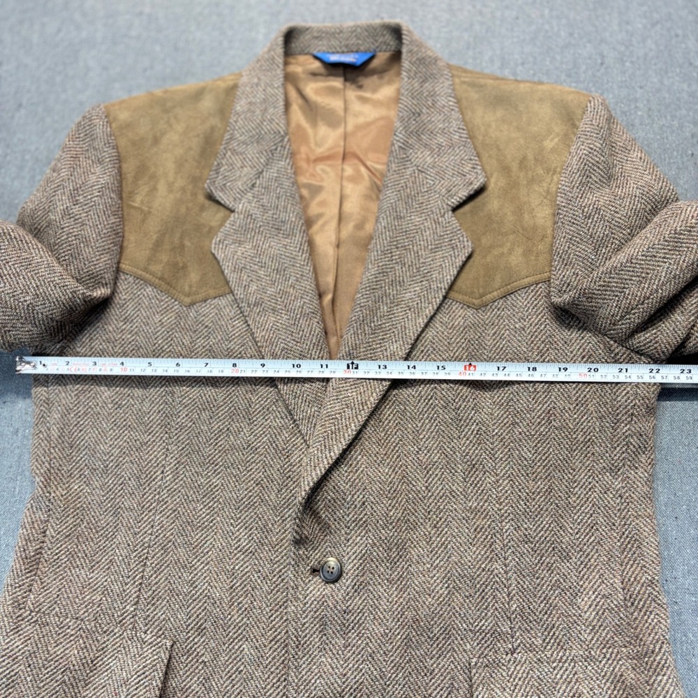 VTG 70s Pendleton Wool Western Blazer Suede Brown Herringbone Tweed SZ 44 - Picture 7 of 9